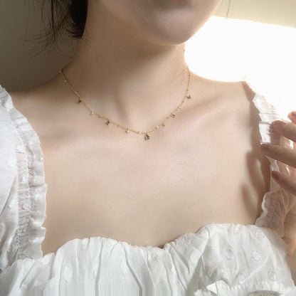 Dainty Emerald Gemstone Chain Necklace