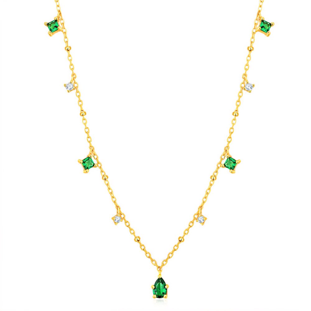 Dainty Emerald Gemstone Chain Necklace - Luxicro