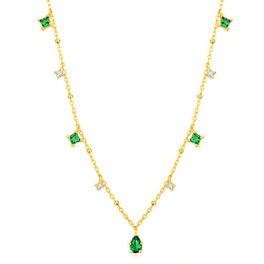 Dainty Emerald Gemstone Chain Necklace - Luxicro