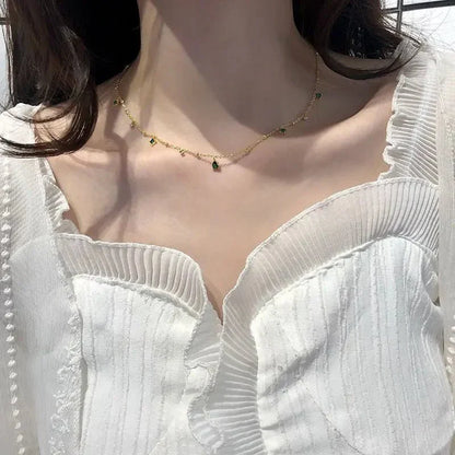 Dainty Emerald Gemstone Chain Necklace