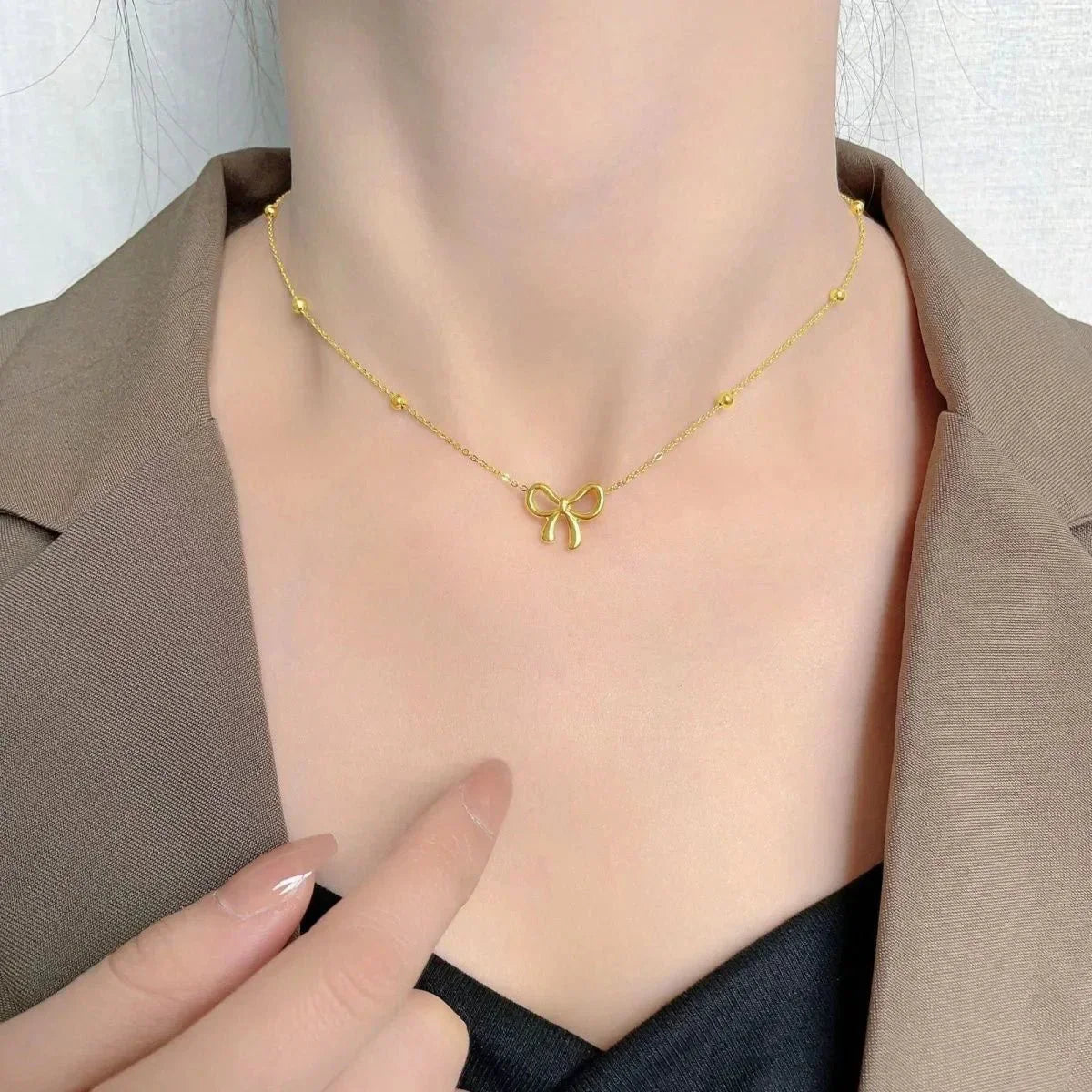 Dainty Ladies Bow Tie Chain Necklace