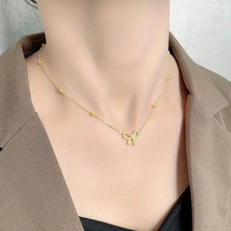Dainty Ladies Bow Tie Chain Necklace - Luxicro