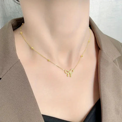 Dainty Ladies Bow Tie Chain Necklace - Luxicro