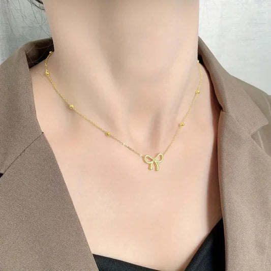 Dainty Ladies Bow Tie Chain Necklace - Luxicro