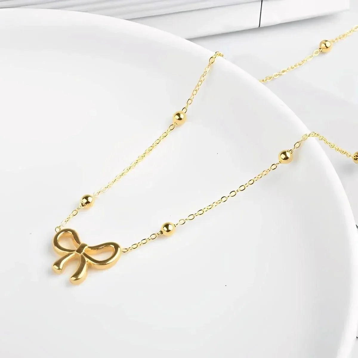 Dainty Ladies Bow Tie Chain Necklace