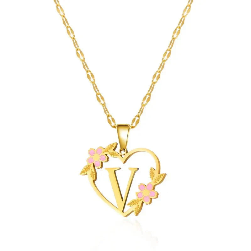 Dainty Floral Initial Pendant Necklace