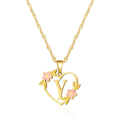 Dainty Floral Initial Pendant Necklace