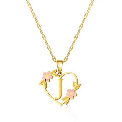 Dainty Floral Initial Pendant Necklace