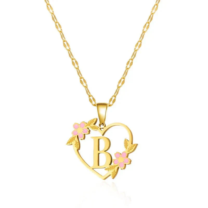 Dainty Floral Initial Pendant Necklace