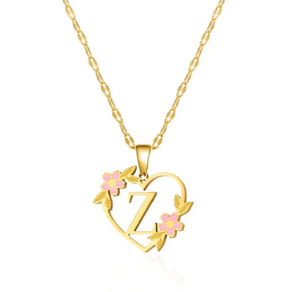 Dainty Floral Initial Pendant Necklace