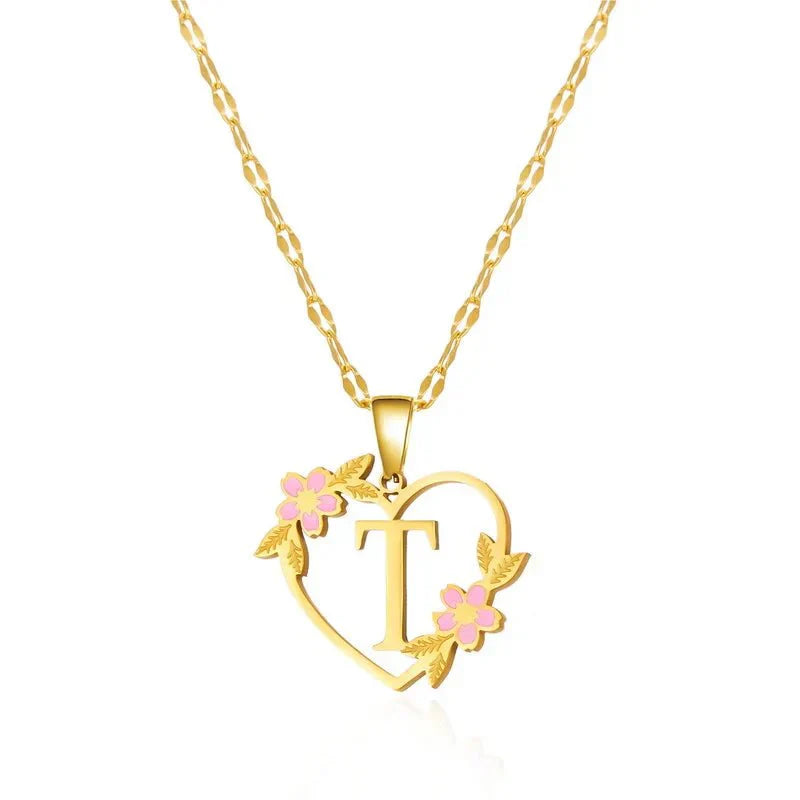 Dainty Floral Initial Pendant Necklace