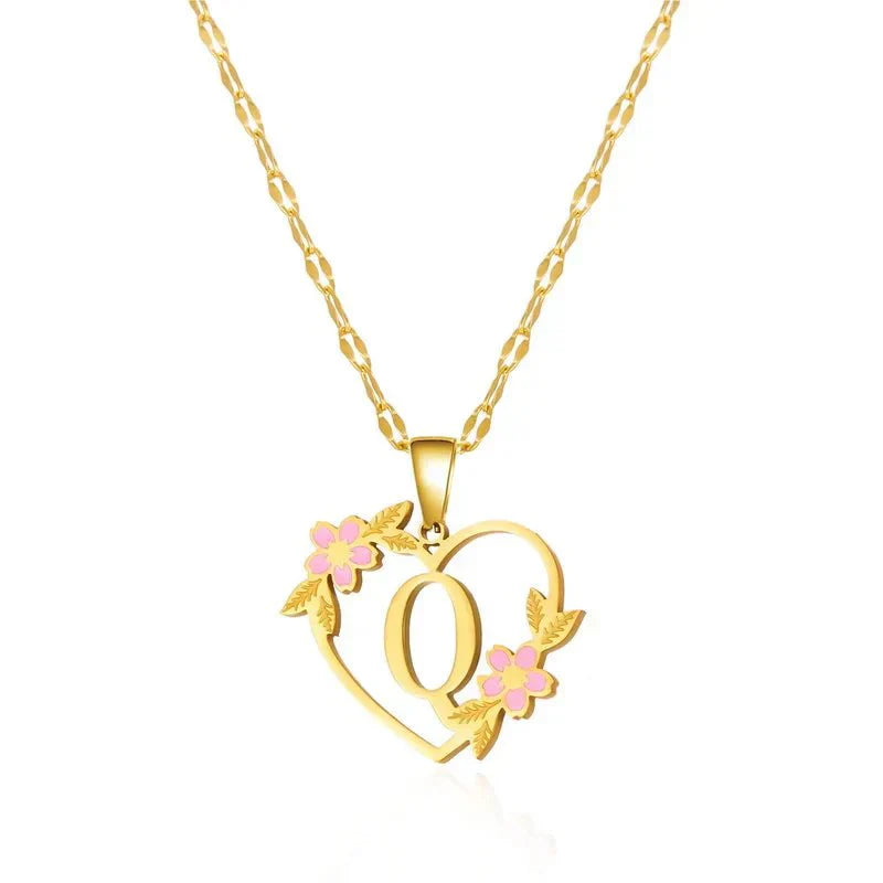 Dainty Floral Initial Pendant Necklace