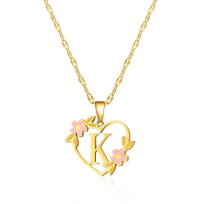 Dainty Floral Initial Pendant Necklace