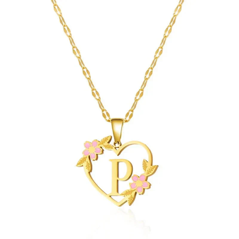 Dainty Floral Initial Pendant Necklace
