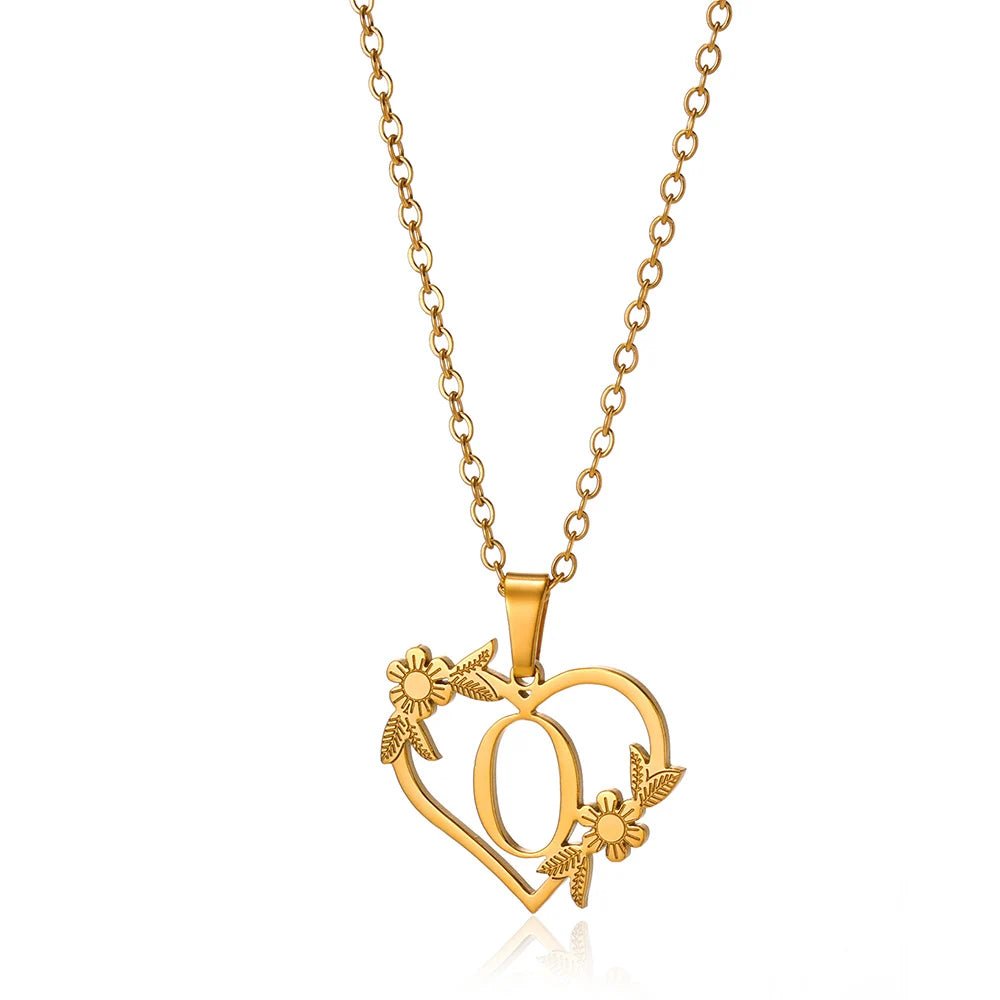 Dainty Flower Monogram Heart Necklace