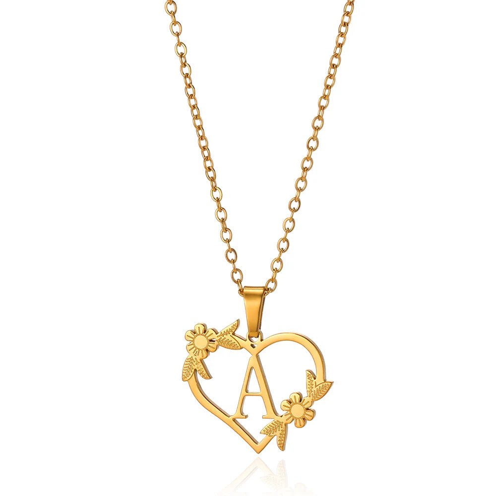 Dainty Flower Monogram Heart Necklace - Luxicro