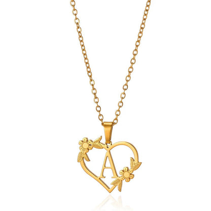 Dainty Flower Monogram Heart Necklace - Luxicro
