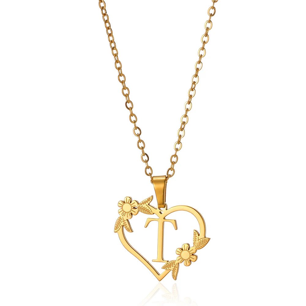 Dainty Flower Monogram Heart Necklace