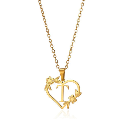 Dainty Flower Monogram Heart Necklace
