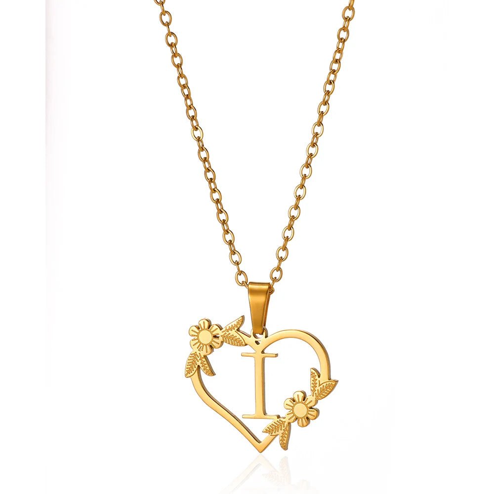 Dainty Flower Monogram Heart Necklace