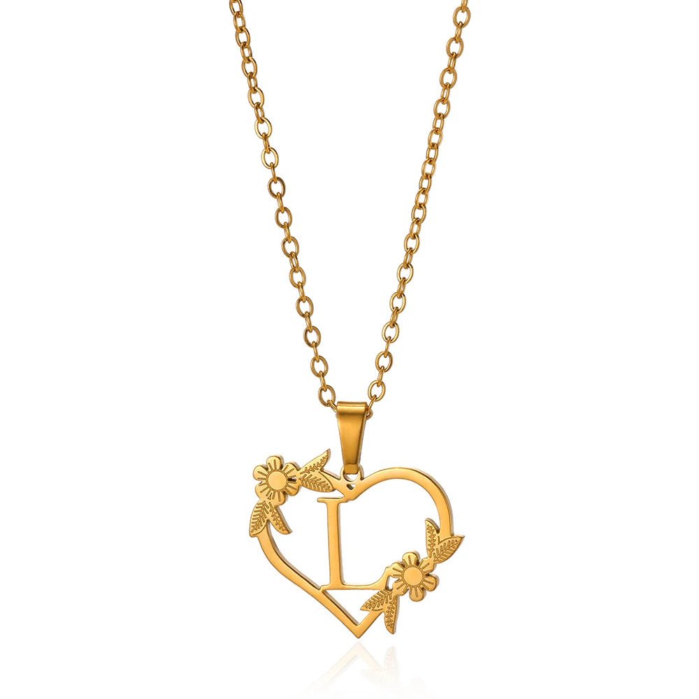 Dainty Flower Monogram Heart Necklace
