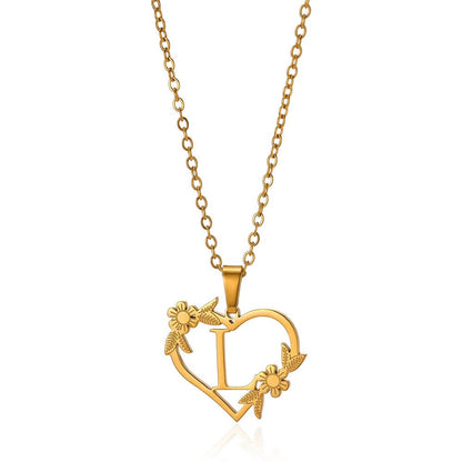 Dainty Flower Monogram Heart Necklace