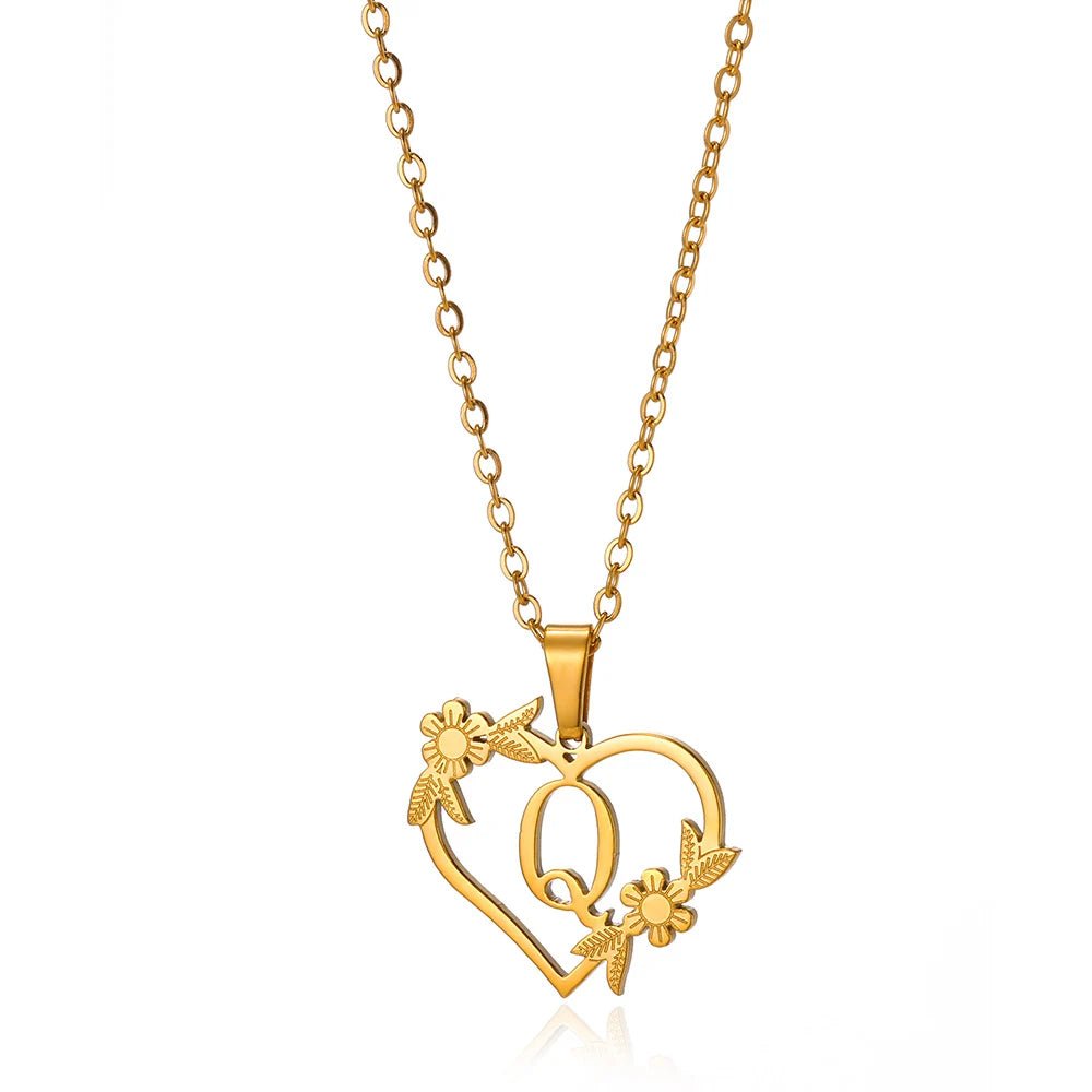 Dainty Flower Monogram Heart Necklace