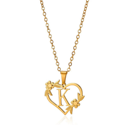 Dainty Flower Monogram Heart Necklace
