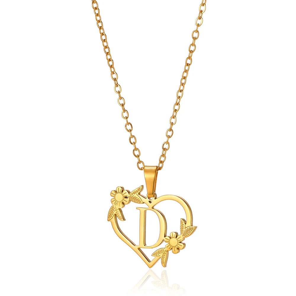 Dainty Flower Monogram Heart Necklace