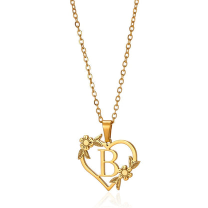 Dainty Flower Monogram Heart Necklace