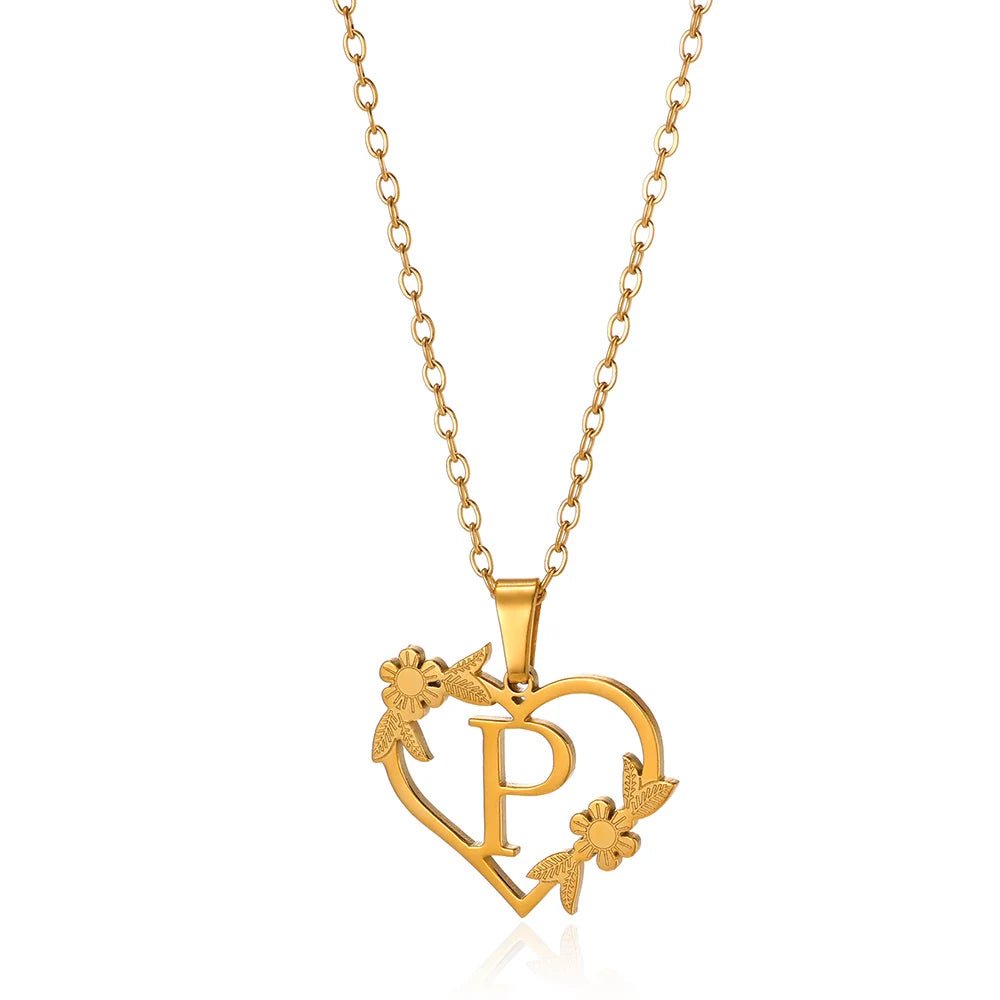 Dainty Flower Monogram Heart Necklace