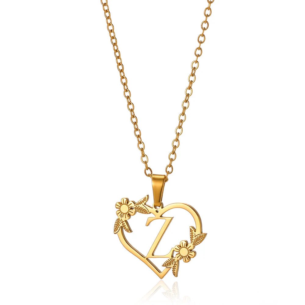 Dainty Flower Monogram Heart Necklace