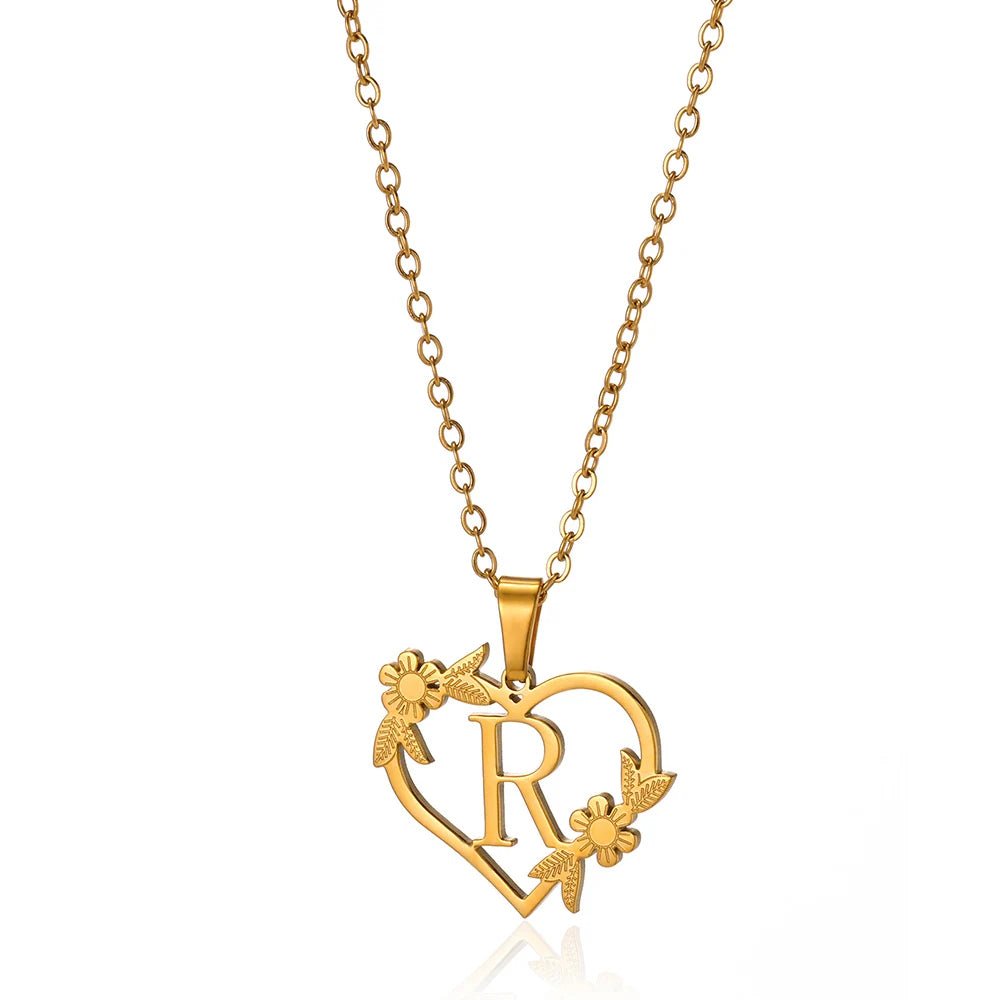 Dainty Flower Monogram Heart Necklace