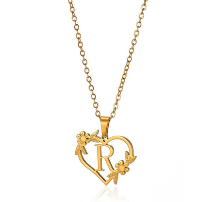 Dainty Flower Monogram Heart Necklace