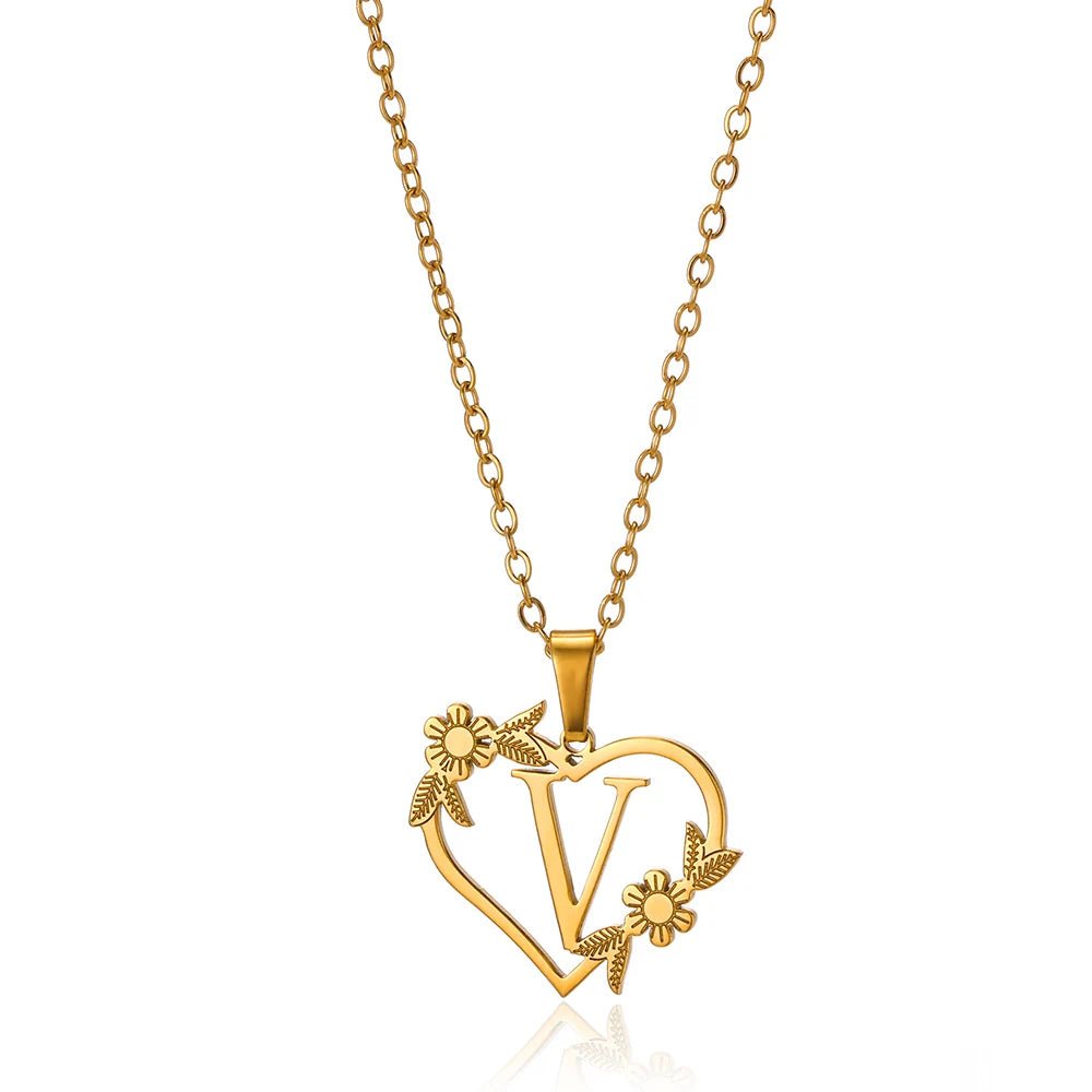 Dainty Flower Monogram Heart Necklace