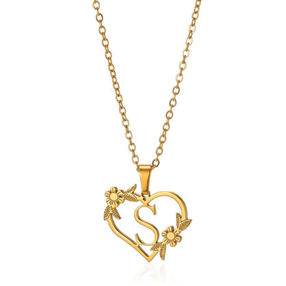 Dainty Flower Monogram Heart Necklace