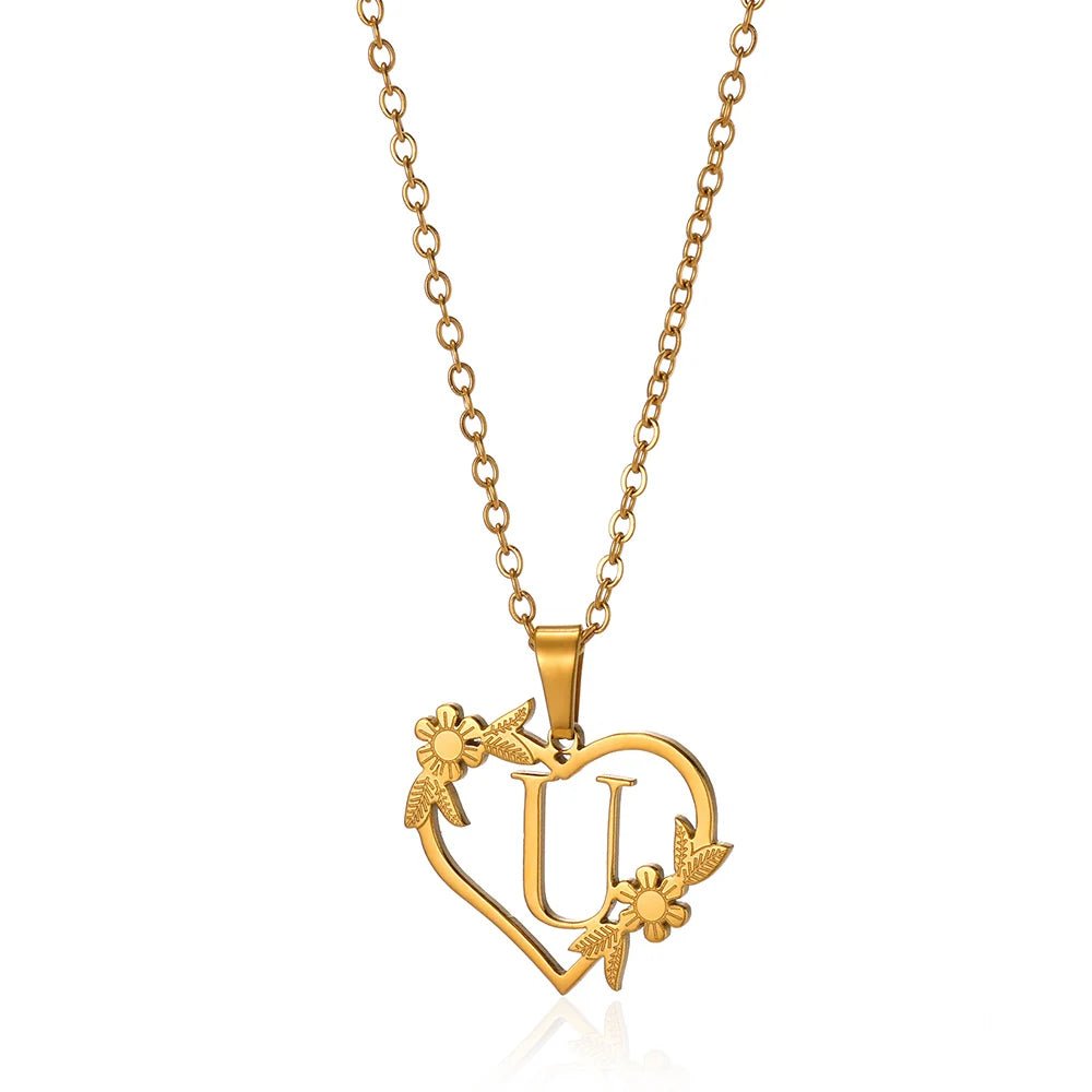 Dainty Flower Monogram Heart Necklace