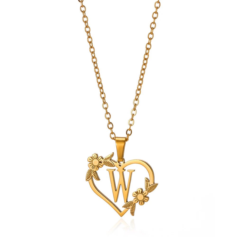 Dainty Flower Monogram Heart Necklace