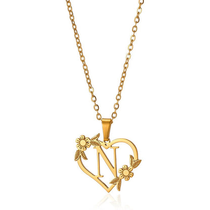 Dainty Flower Monogram Heart Necklace