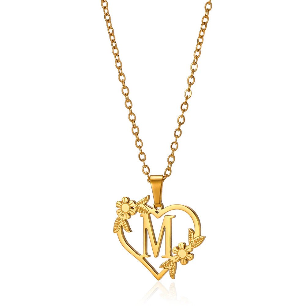Dainty Flower Monogram Heart Necklace