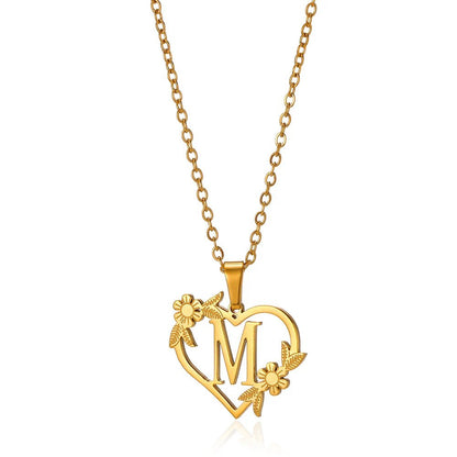 Dainty Flower Monogram Heart Necklace