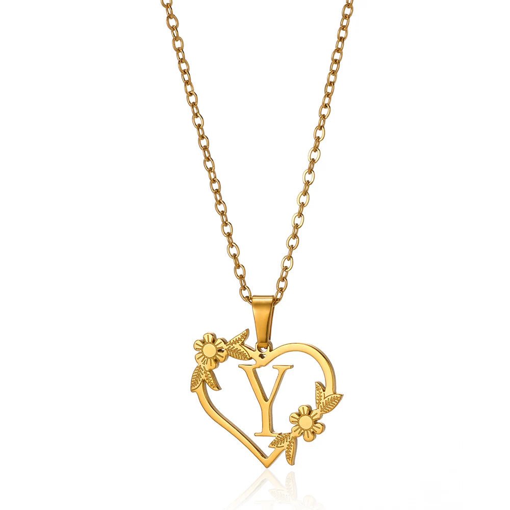 Dainty Flower Monogram Heart Necklace