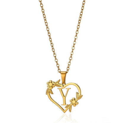Dainty Flower Monogram Heart Necklace