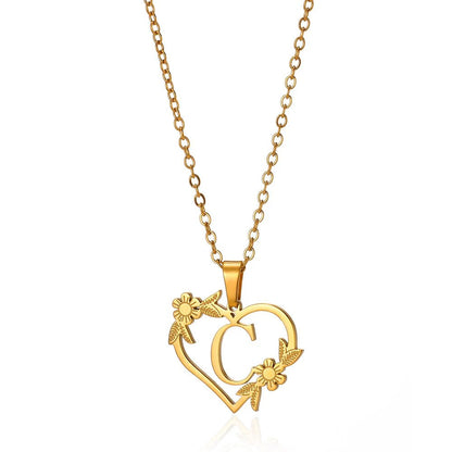 Dainty Flower Monogram Heart Necklace