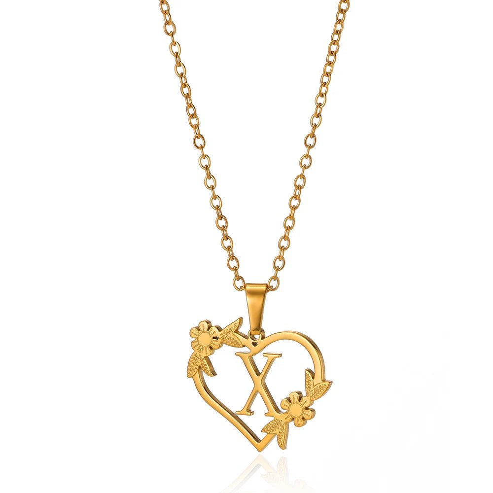 Dainty Flower Monogram Heart Necklace