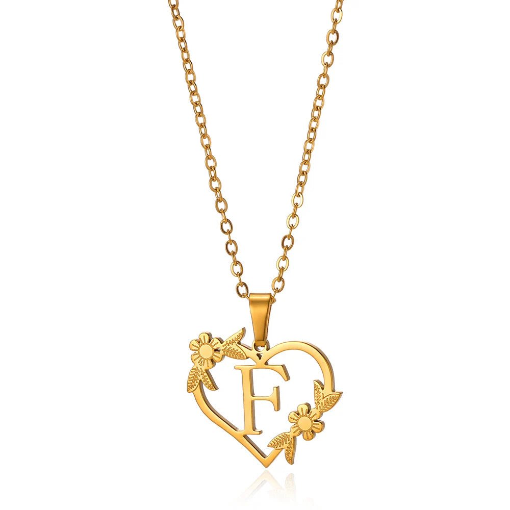 Dainty Flower Monogram Heart Necklace