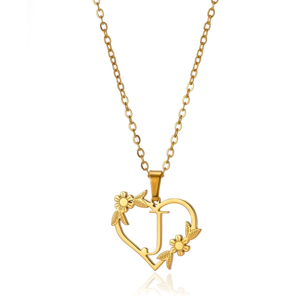 Dainty Flower Monogram Heart Necklace