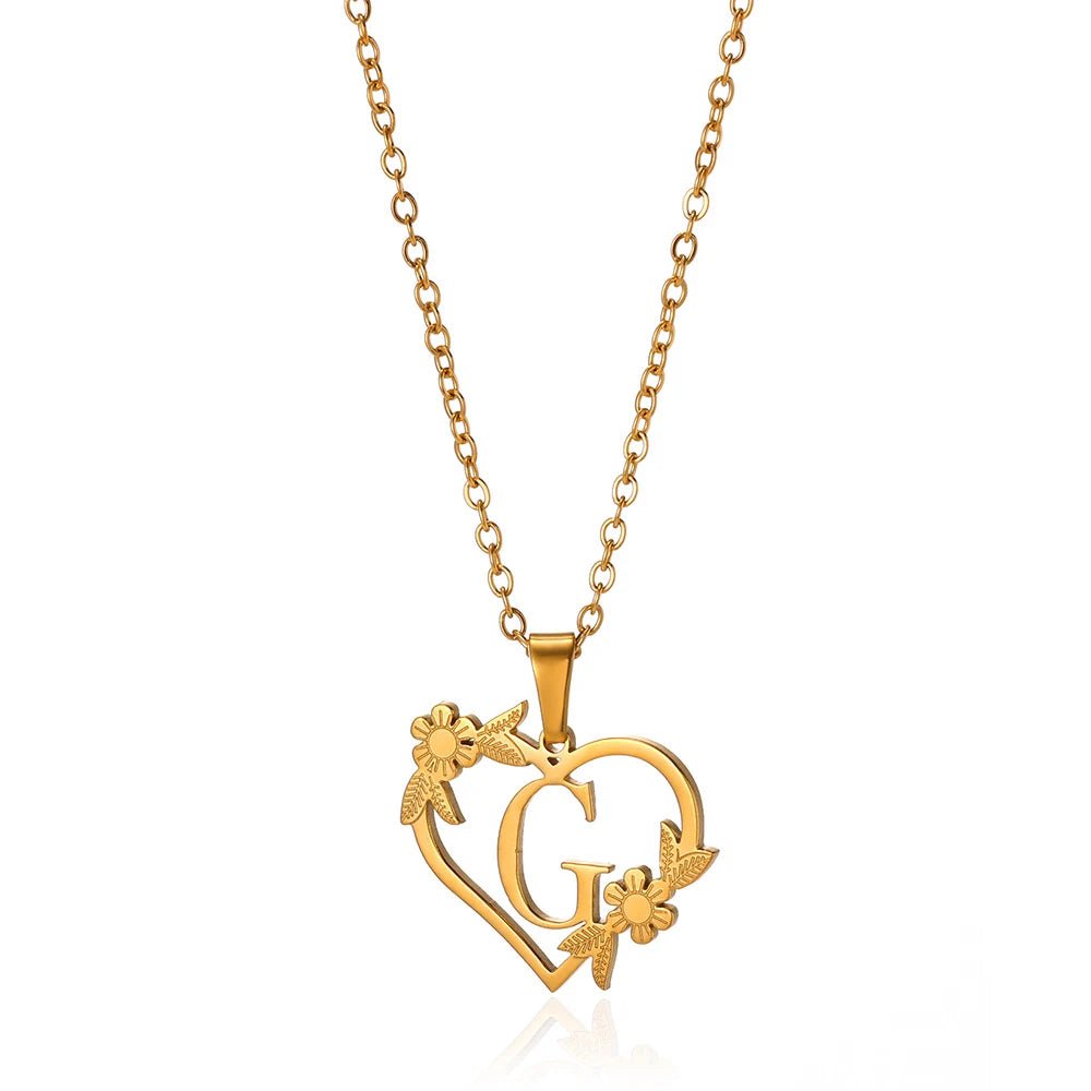 Dainty Flower Monogram Heart Necklace