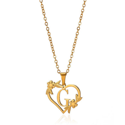 Dainty Flower Monogram Heart Necklace