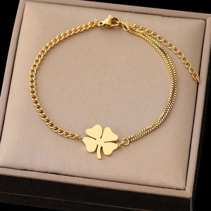 Dainty Four Leaf Clover Chain Link Bracelet
